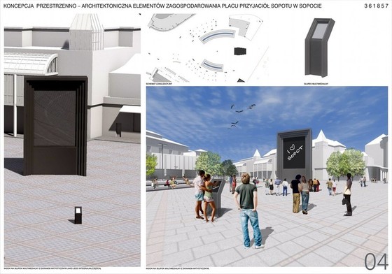 Plansza 4. Zagospodarowanie Placu Przyjaciół Sopotu w Sopocie. Projekt wyróżniony w konkursie. Autorem projektu jest pracownia Bronisz Land Design.