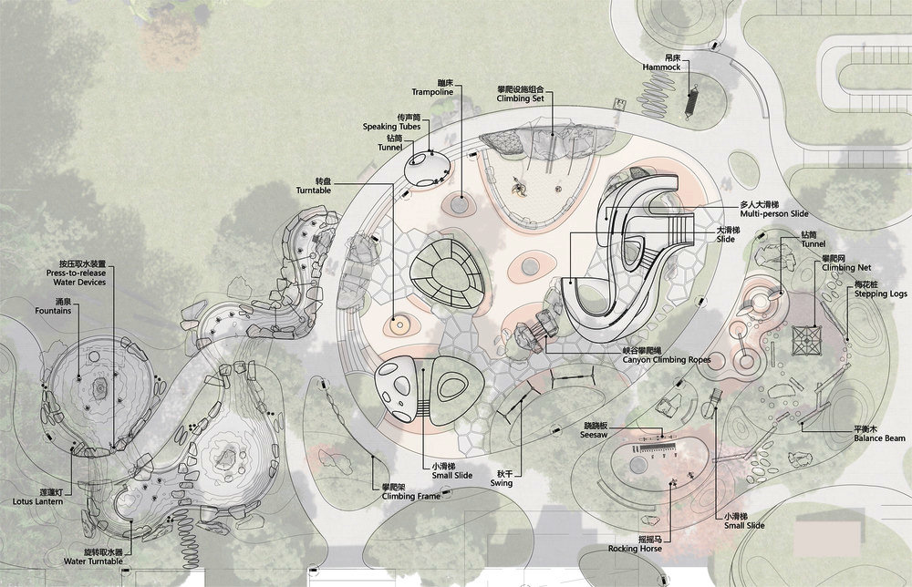 Plan obszaru aktywności dla dzieci w Boulder Park. | Zdjęcie: XISUI Design, 2024 