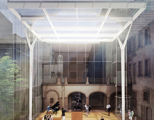 I miejsce w konkursie na koncepcję architektoniczną zadaszenia i aranżacji przestrzeni dziedzińca - lapidarium Muzeum Warszawy. Autor: ARE STIASNY/WACŁAWEK z Warszawy