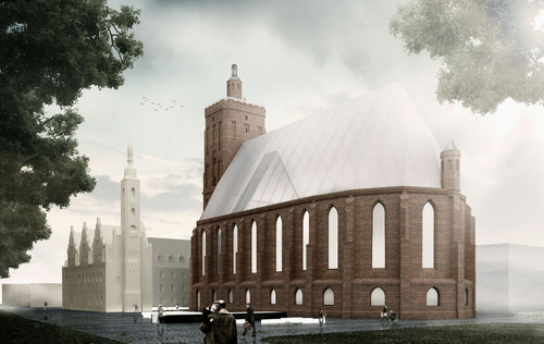 Zwycięski projekt na Opracowanie koncepcji urbanistyczno-architektonicznej Fary Gubińskiej, jako centrum kultury i komunikacji. Autor projektu: Wischer und Partner Architekci Sp. z o.o. Z Wrocławia