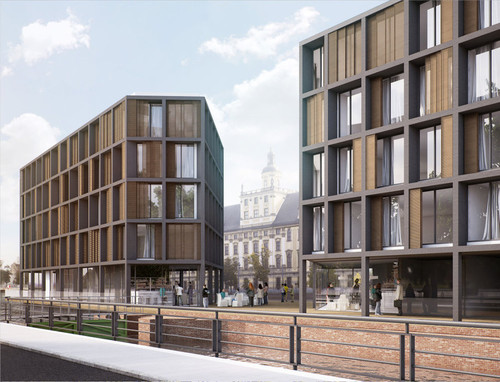 Marina III - zabudowa mieszkaniowa na Wyspie Pomorskiej we Wrocławiu - elewacja północna; autor: Major Architekci