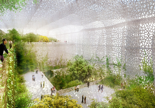 Narodowego Muzeum Sztuki w Chinach - ogród wenętrzny latem; autor projektu: Jean Nouvel