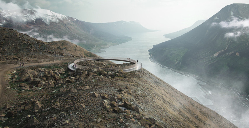 Okrągła platforma widokowa we wschodnich fiordach Islandii | rendering: Alex Cetea & Andrei Ducu Predescu