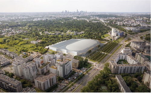 1 nagroda w konkursie na koncepcję architektoniczna hali toru łyżwiarskiego oraz dwóch hal lodowych dla Ośrodka Stegny | Autorzy: P2PA Sp. z o. o. i Metropolis Sp. z o. o.