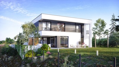 widok domu od storny skarpy