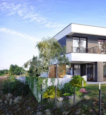 widok domu od storny skarpy