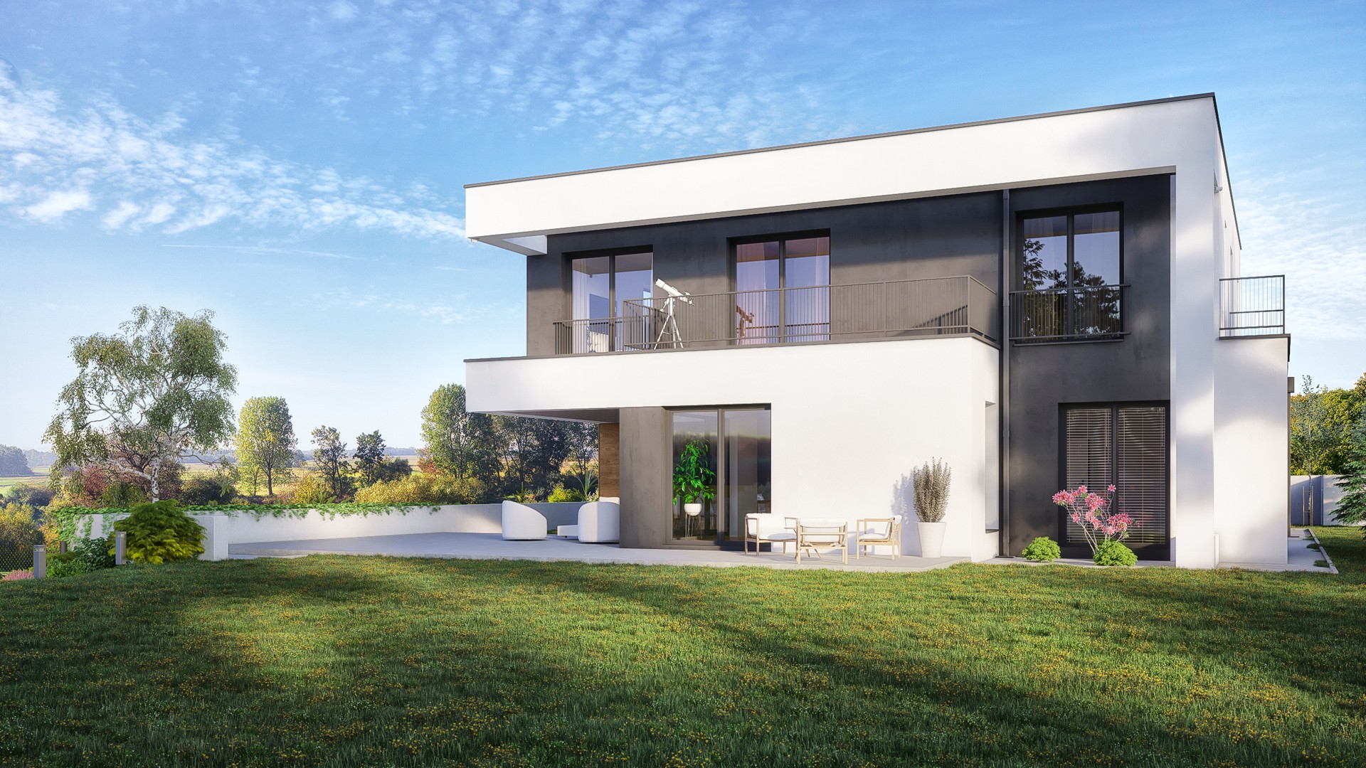 widok domu od strony ogrodu