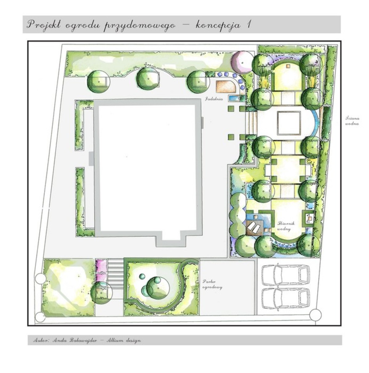 Projekt koncepcyjny ogrodu przydomowego - wariant  nr 1