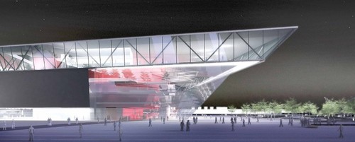 Wyróżnienie I stopnia w konkursie na opracowanie ideowo-studialnej koncepcji urbanistyczno-architektonicznej Centrum Muzyki w Krakowie. Autor projektu: Biuro Projektów EKOTEKTURA - Piotr Pyrtek, Andreas Fiołka 