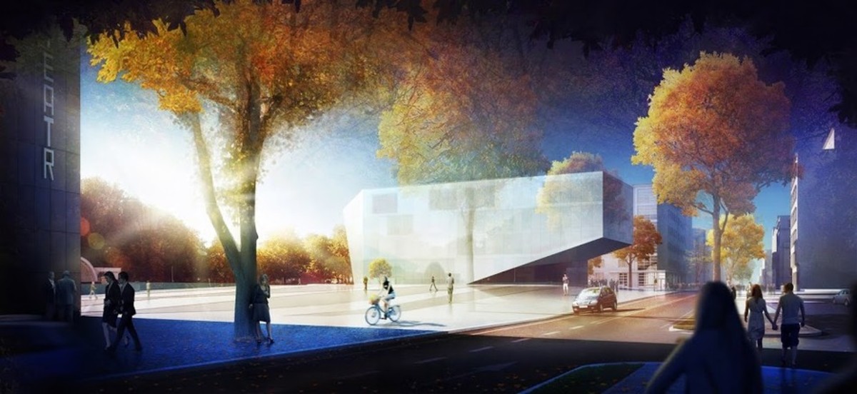 Projekt zwycięski w konkursie na opracowanie koncepcji architektoniczno-urbanistycznej budynku Gdyńskiej Szkoły Filmowej. Autor projektu: ARCH-DECO  z Gdyni