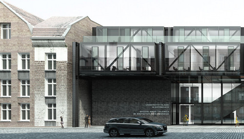 III nagroda w konkursie na opracowanie koncepcji urbanistyczno-architektonicznej nowej siedziby Wydziału Radia i Telewizji im. Krzysztofa Kieślowskiego Uniwersytetu Śląskiego w Katowicach. Autorzy projektu: Piotr Płaskowicki & Partnerzy Architekci