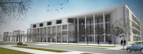 I nagroda w konkursie na koncepcję urbanistyczno-architektoniczną rozbudowy Kampusu Politechniki Świętokrzyskiej w Kielcach. Autorem projektu jest Pracownia Projektowa Janusz Pachowski.