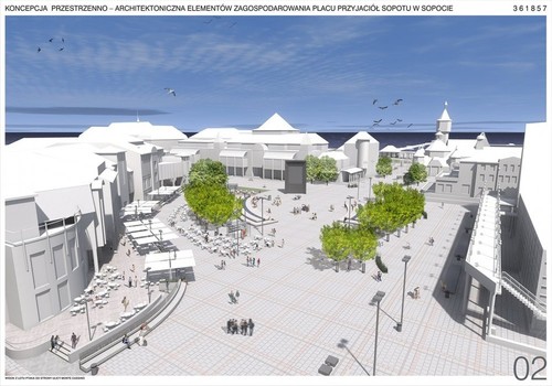 Projekt otrzymał wyróżnienie w konkursie na  koncepcję przestrzenno – architektoniczna elementów zagospodarowania Placu Przyjaciół Sopotu w Sopocie (plansza 2). Autorem projektu jest pracownia Bronisz Land Design.