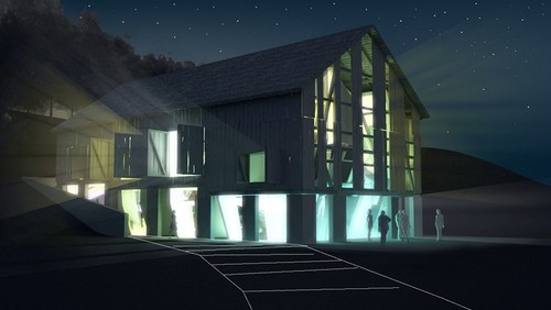 Młyn Klekotki - wizualizacja spa nocą