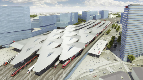 Dworzec w Wiedniu - Wien Hauptbahnhof - jest częścią całej dzielnicy mieszkaniowo-biurowej w Wiedniu, obejmującej 109 ha. Źródło: ÖBB/Stadt Wien