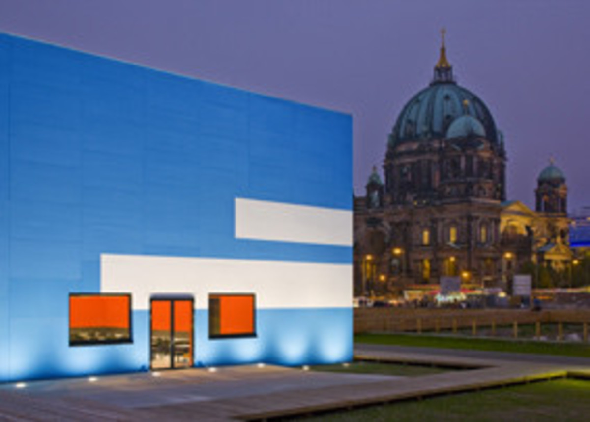 Berliński tymczasowy pawilon wystawowy w październiku 2008; prawa autorskie: Berliński tymczasowy pawilon wystawowy; architekt: Krischanitz ZT GmbH; zdjecie: Lukas Roth