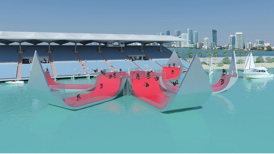 4. miejsce w konkursie na projekt pływającej sceny w Miami (USA). Autor projektu: biuro architektoniczne SCOLIOSIS z Wrocławia